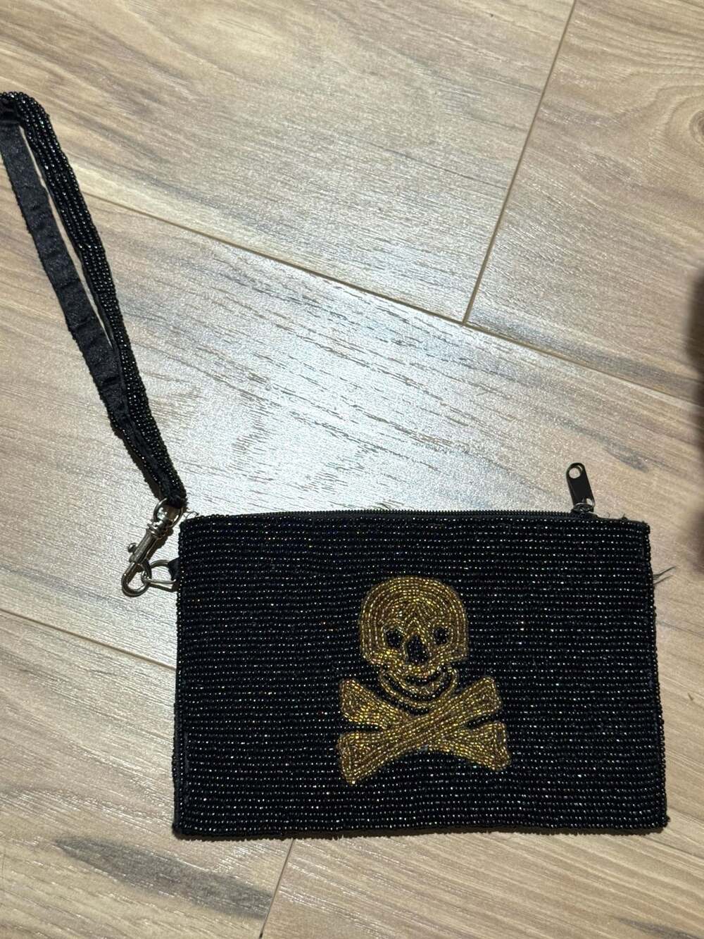 KC Malahan Beaded Skull and Crossbones Wristlet Pouch